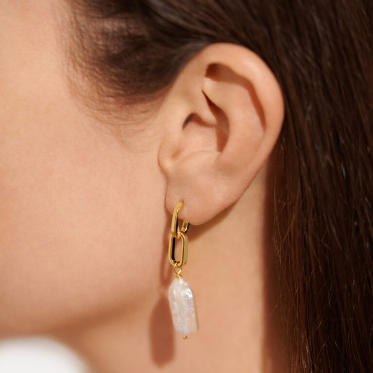 Lumi Pearl Link Earrings in Gold-Tone Plating