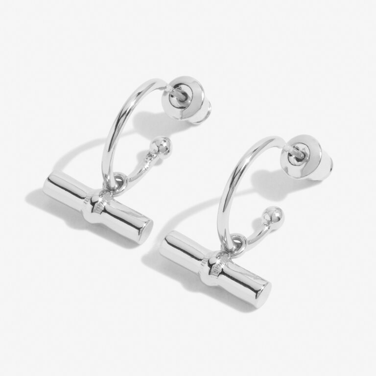 Aura Bar Hoop Earrings in Silver Plating