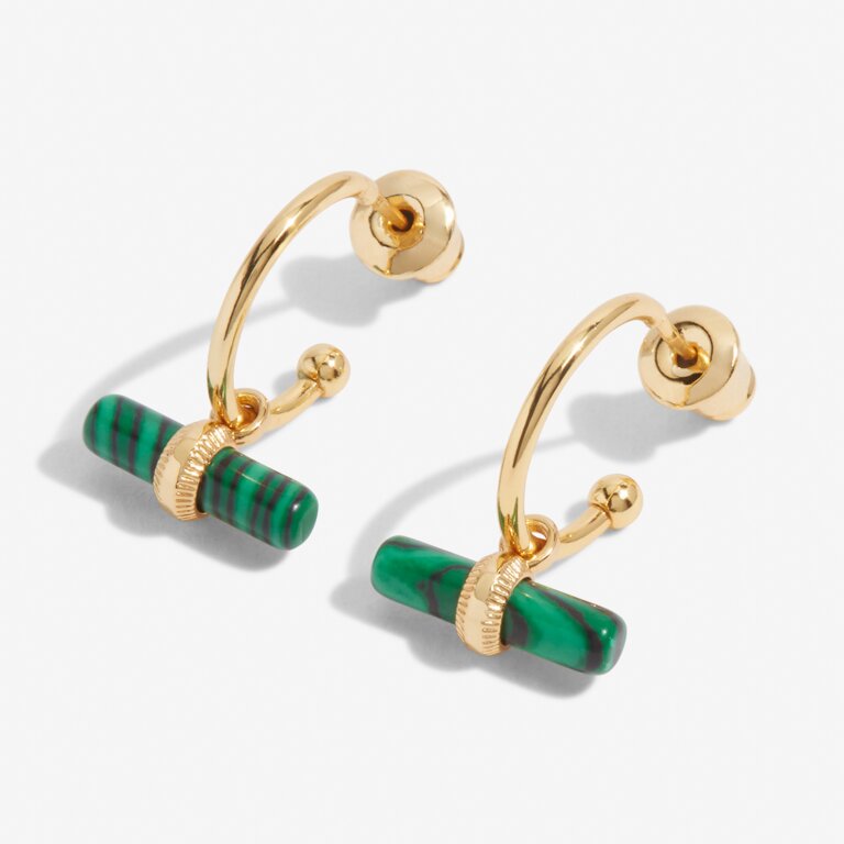 Aura Malachite Bar Hoop Earrings in Gold-Tone Plating