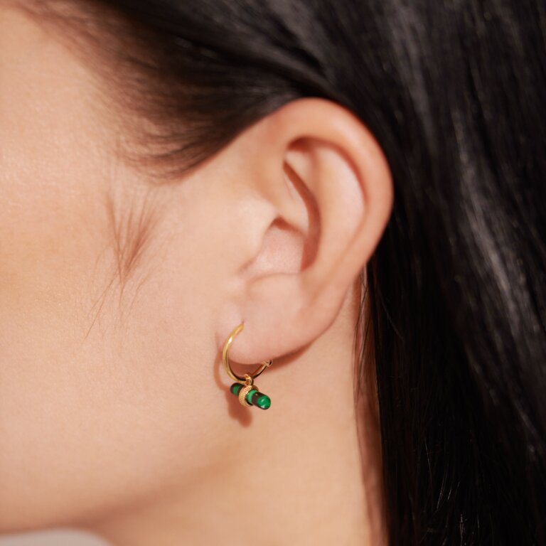 Aura Malachite Bar Hoop Earrings in Gold-Tone Plating