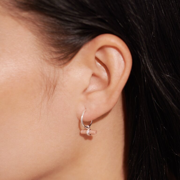 Aura Rhodochrosite Bar Hoop Earrings in Silver Plating