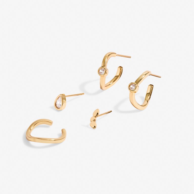 Stacks Of Style Organic Shape Earrings Set in Gold-Tone Plating