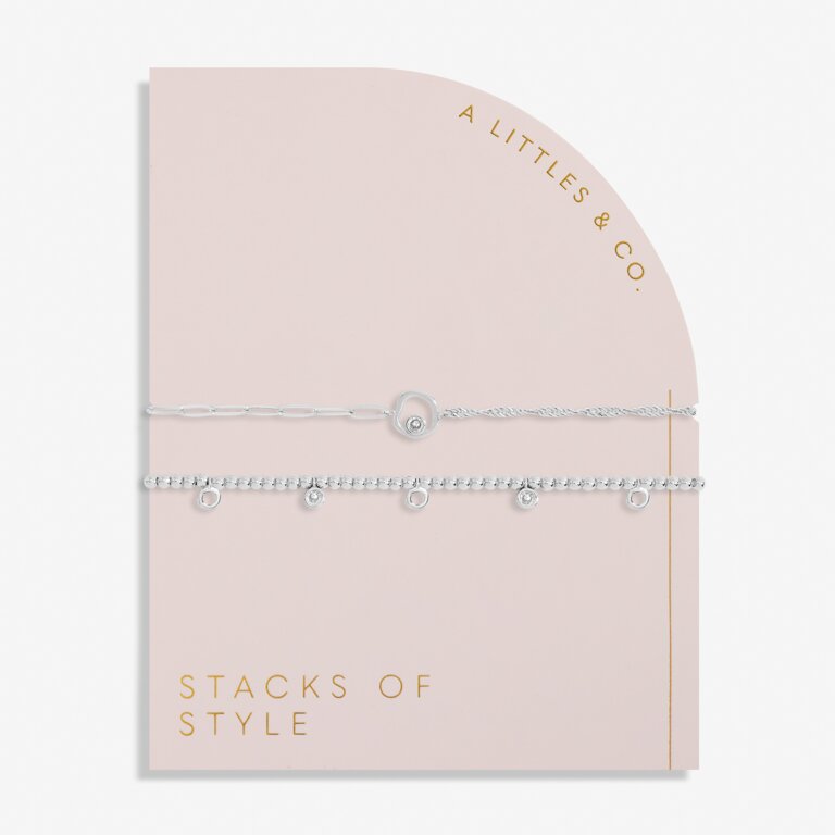 Stacks Of Style Organic Shape Bracelet Set in Silver Plating