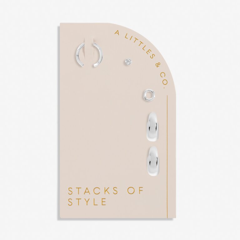 Stacks Of Style Organic Shape Earrings Set in Silver Plating
