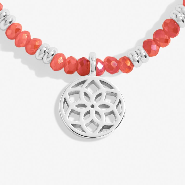 Boho Beads Dreamcatcher Bracelet In Coral And Silver Plating