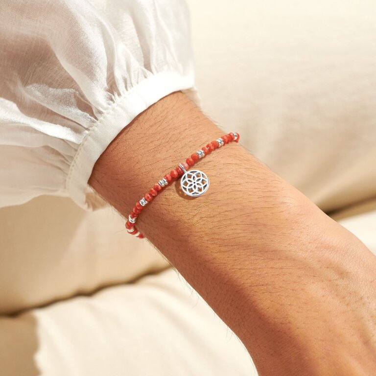 Boho Beads Dreamcatcher Bracelet In Coral And Silver Plating