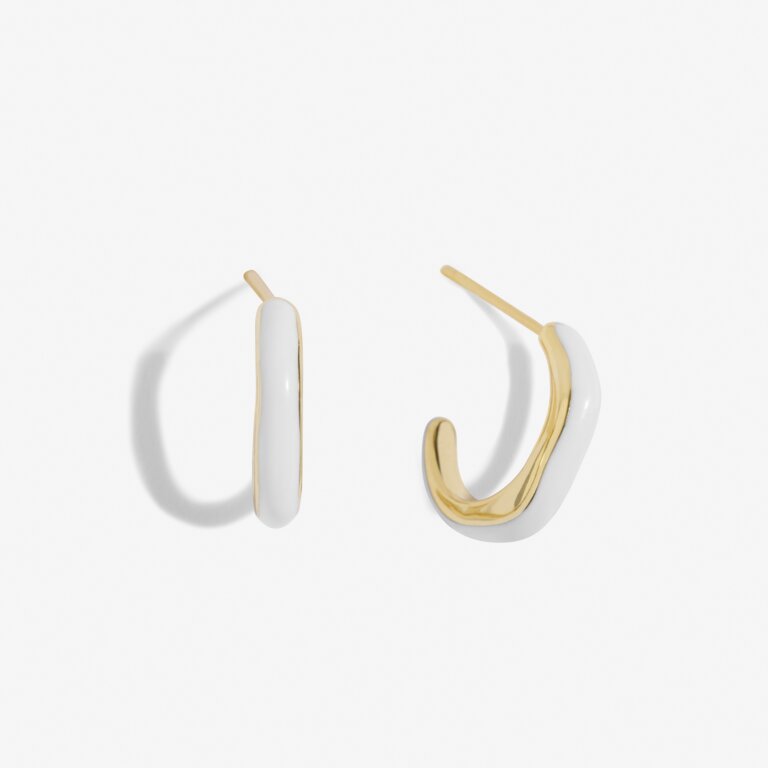 Beau Hoop Earrings In White Enamel And Gold-Tone Plating