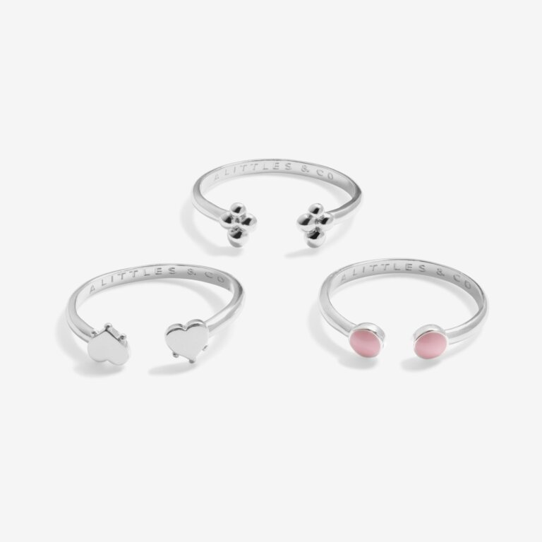 Stacks Of Style Set Of 3 Rings In Pink Enamel And Silver Plating