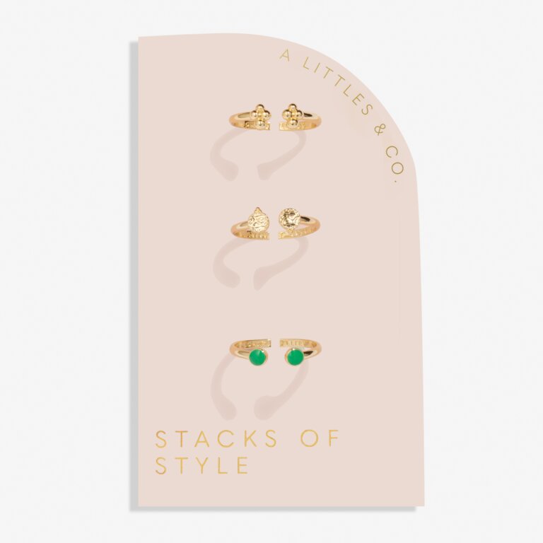 Stacks Of Style Set Of 3 Rings In Green Enamel And Gold-Tone Plating