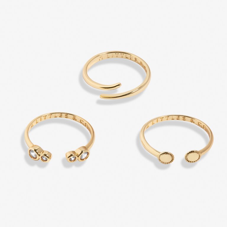 Stacks Of Style Set Of 3 Round Rings In Cubic Zirconia And Gold-Tone Plating