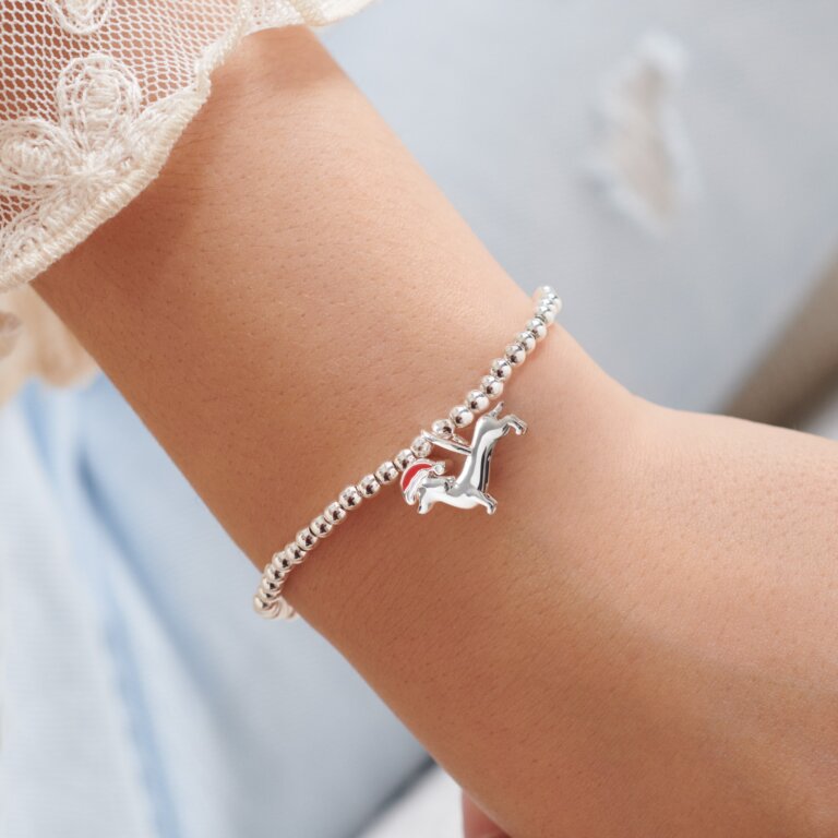 Children's Christmas A Little 'Dachshund Through The Snow' Bracelet in Silver Plating