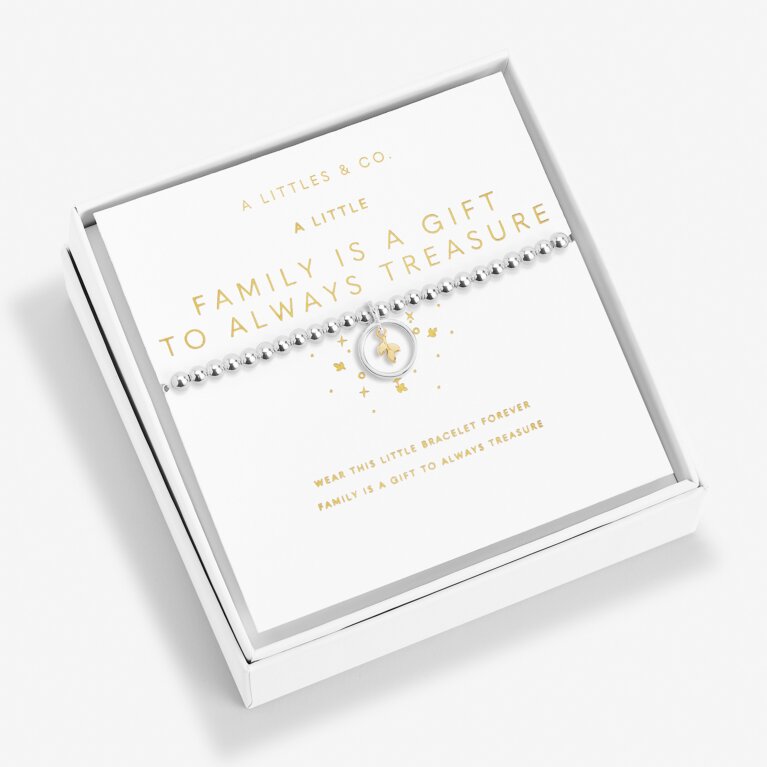 Beautifully Boxed A Little 'Family Is A Gift To Always Treasure' Bracelet in Silver Plating & Gold-Tone Plating