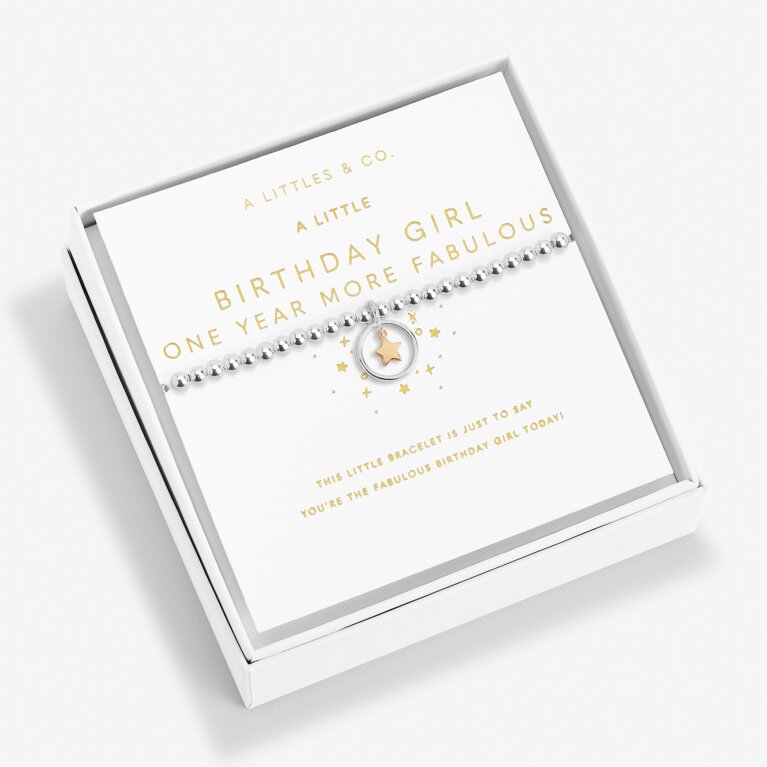 Beautifully Boxed A Little 'Birthday Girl One Year More Fabulous' Bracelet in Silver Plating & Gold-Tone Plating