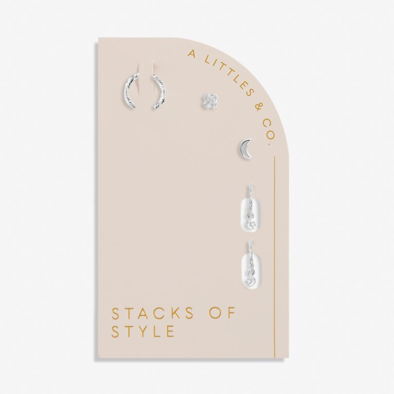 Stacks Of Style Moon Earrings Set in Silver Plating