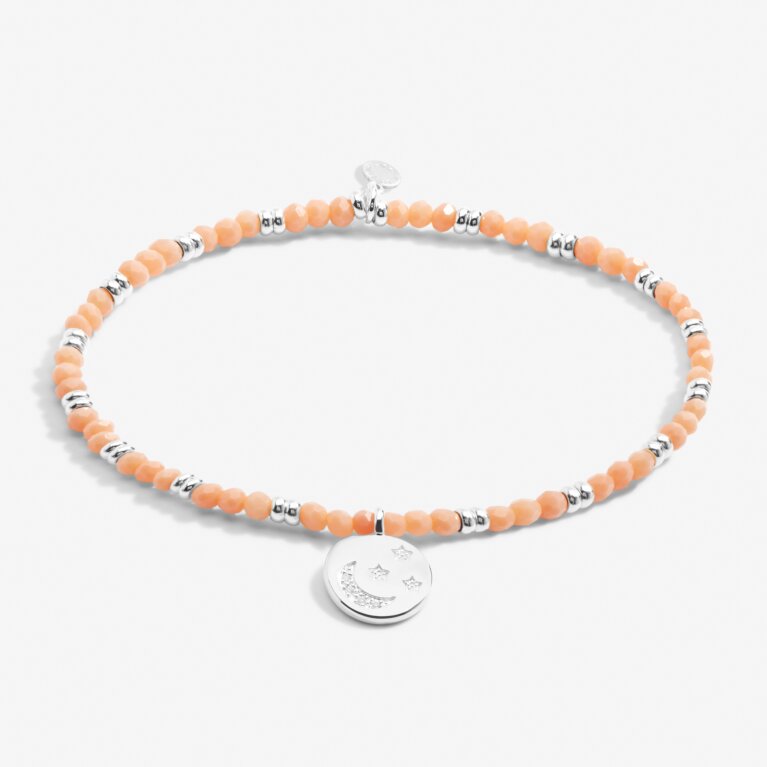 Boho Beads Moon Bracelet In Orange And Silver Plating