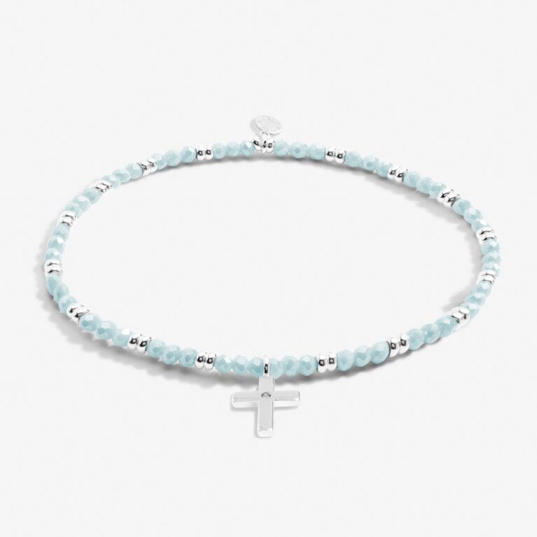 Boho Beads Cross Bracelet In Blue And Silver Plating