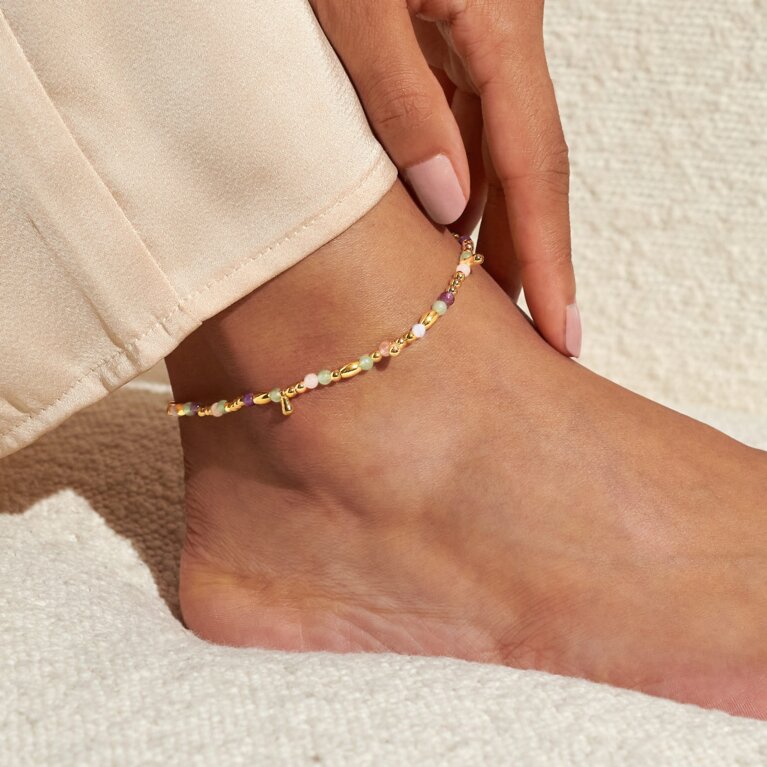Multi Stone Anklet In Gold-Tone Plating