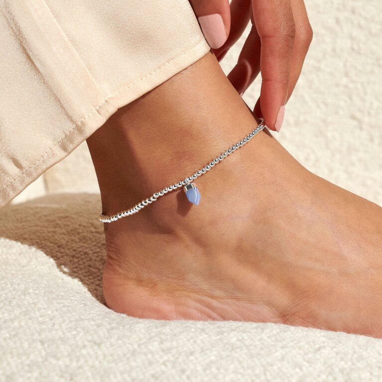 Blue Agate Crystal Anklet In Silver Plating
