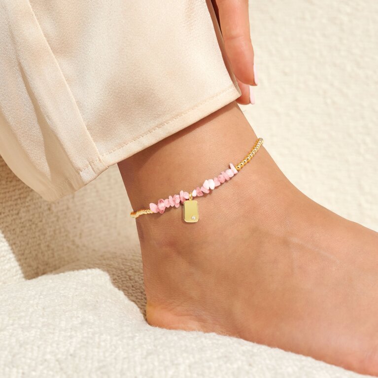Pink Crystal Anklet In Gold-Tone Plating