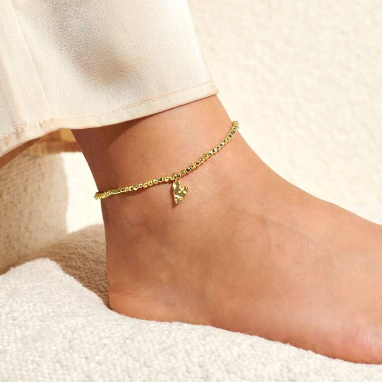 Hammered Heart Anklet In Gold-Tone Plating