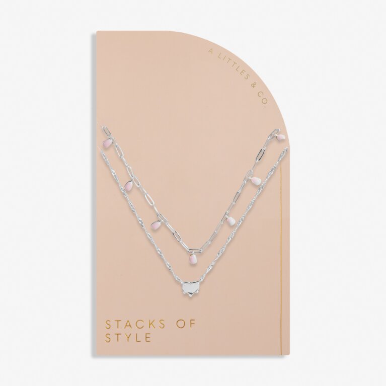 Stacks Of Style Necklace In Pink Enamel And Silver Plating