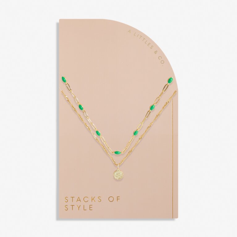 Stacks Of Style Necklace In Green Enamel And Gold-Tone Plating
