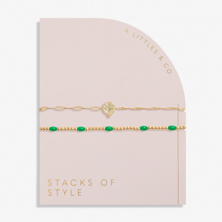 Stacks Of Style Set Of 2 Bracelets In Green Enamel And Gold-Tone Plating