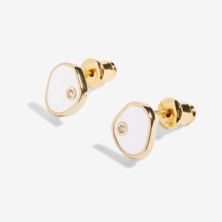 Beau Stud Earrings In White Enamel And Gold-Tone Plating