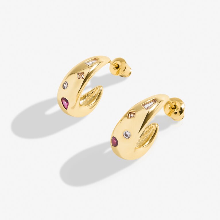 Gem Glow Gem Cluster Hoop Earrings In Gold-Tone Plating