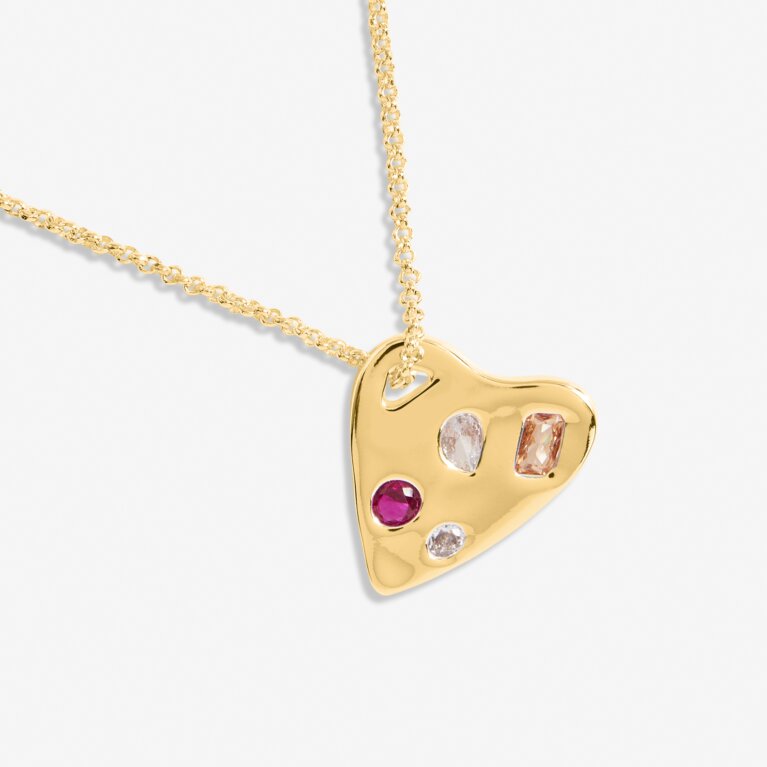 Gem Glow Hammered Heart Necklace In Gold-Tone Plating